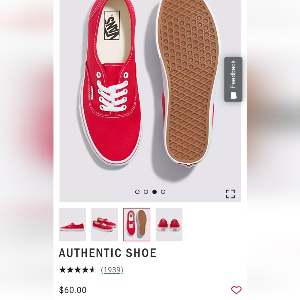 Red authentic shoe vans